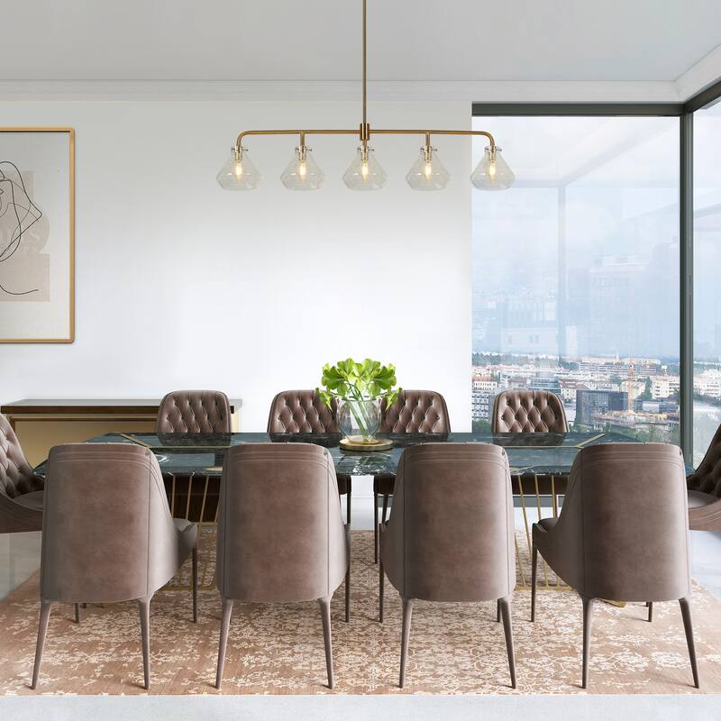 Modern Glam Gold Linear 43-inch Island Farmhouse Dining Chandelier with Art Glass for Bar Kitchen - 43.5"W x 6.3"D x 32"-72"H