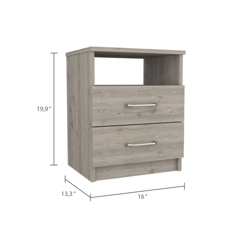 Modern Black Nightstand, 2 Drawers, and 1 Open Shelf, 12.9"x16.02"x19.9", Durable Design