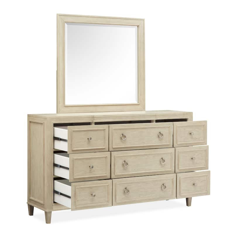 Magnussen Home Sheridan Limestone Drawer Dresser with Landscape Mirror