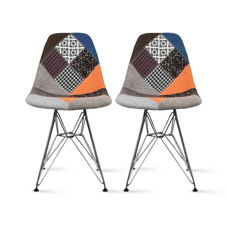 Set of 2 Modern Colorful DSW-Style Armless Dining Chairs – UV‑Resistant Molded Plastic Shells on Chrome Eiffel Legs for Kitchen - patchwork s