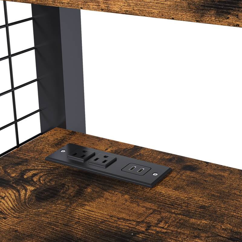 Full-Size Metal Loft Bed with Desk & Wardrobe, Built-In Staircase, Storage Shelves, Gaming/Study Bed with USB & Power Outlet