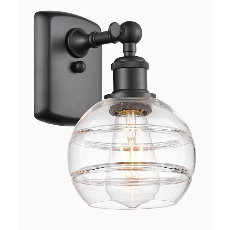 Innovations Lighting 516-1W-9-6 Rochester Sconce Rochester 9" Tall - Matte Black / Clear