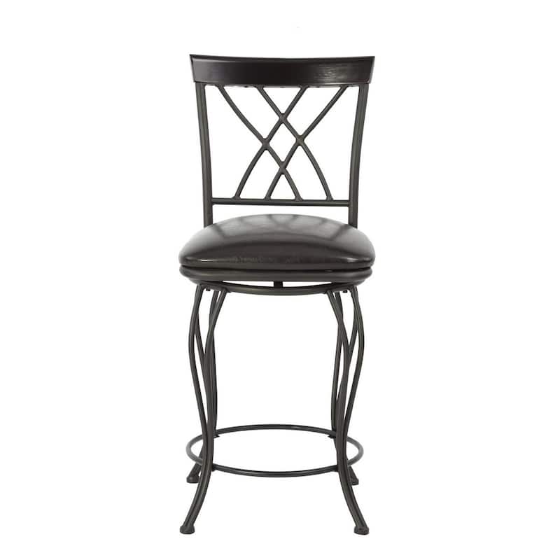 Set of 2 Black Swivel Counter Stools with Faux Leather Cushion and Steel Frame for Dining Room