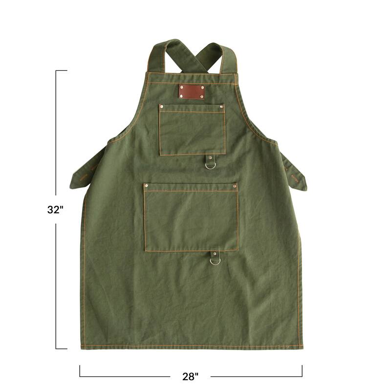 Cotton Canvas Cross Back Apron with Pockets & Rivets, Green