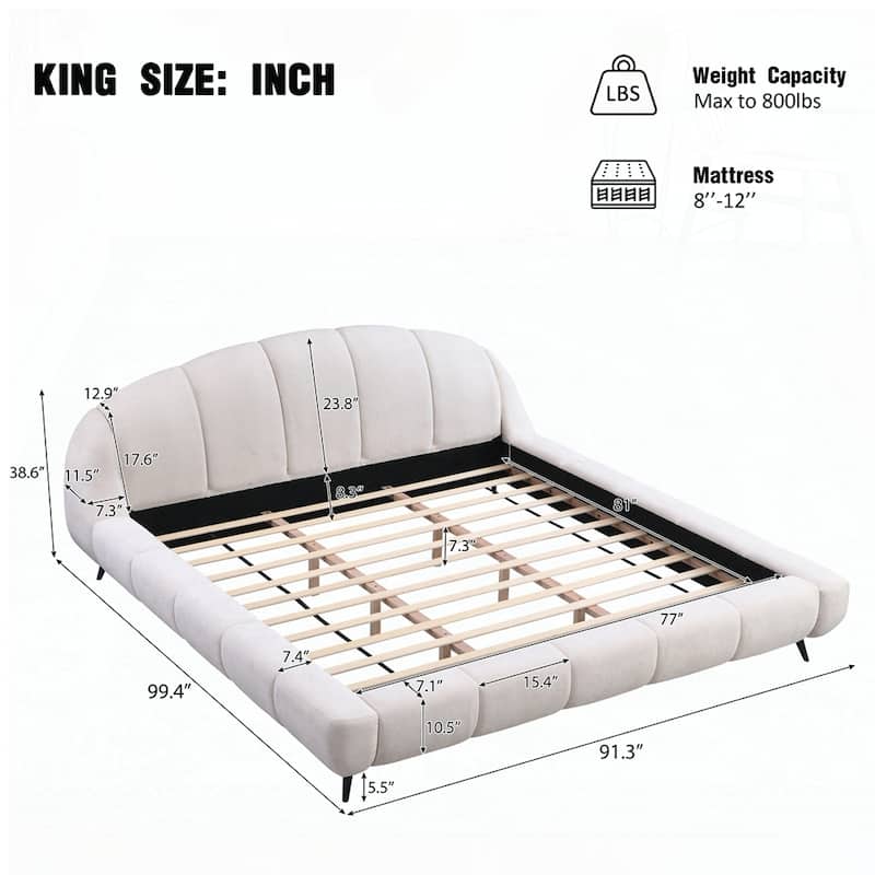 Upholstered Platform Bed Chenille Thick Headboard and Footboard
