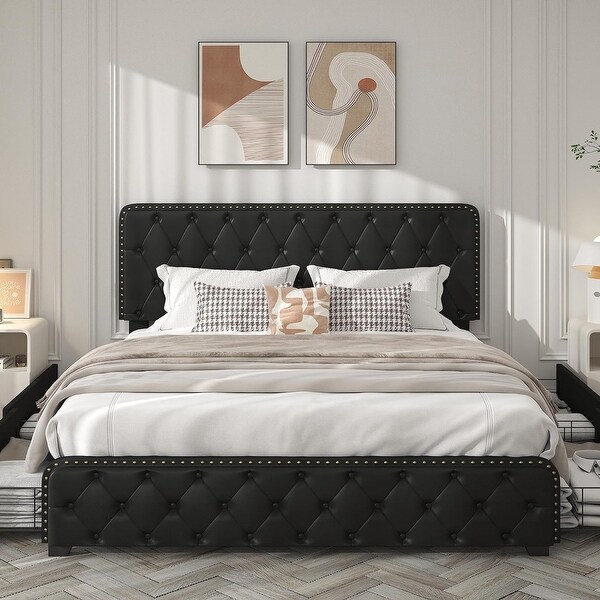Dan & Shaileneさま専用 Upholstered Platform Bed Frame with Headboard and Wooden