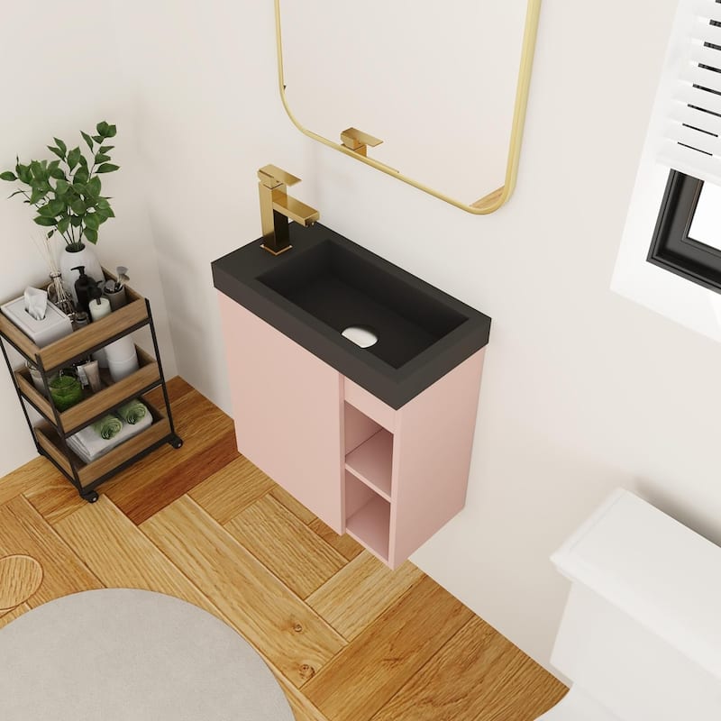 BNK 20"/24"/30" Single Sink Bathroom Vanity with Soft Close Door or Right Side Shelves, Modern Floating Vanity
