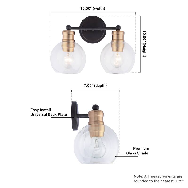 Brio Lighting Jasper Farmhouse 2-Light Dimmable Bathroom Vanity Light