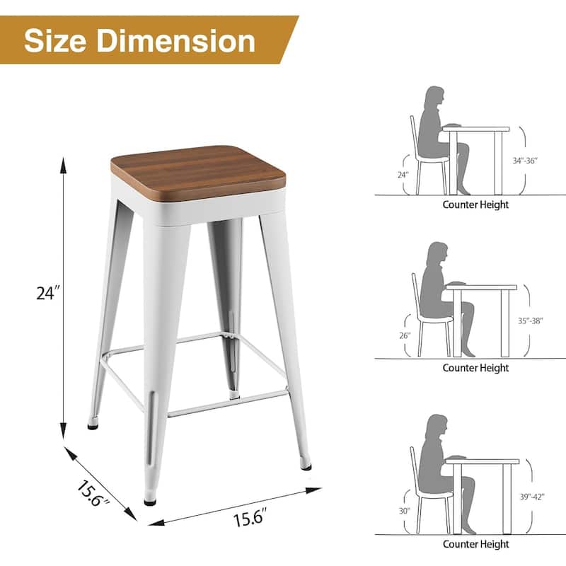Counter Stools with Metal Frame Backless Counter Height Bar stools 24" Seat Height Kitchen Bar Furniture Stools with Wooden Seat