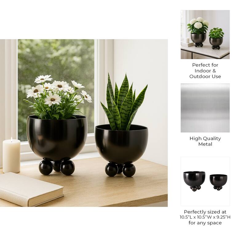 Metal Planters Modern Sleek Decorative Footed Bowl Design (Set of 2) - 10.5" x 10.5" x 9.25"