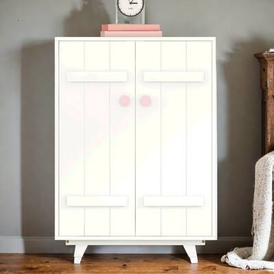 Wood Wardrobe Cabinet with Hanging Rod, Storage Armoires with Doors(White)