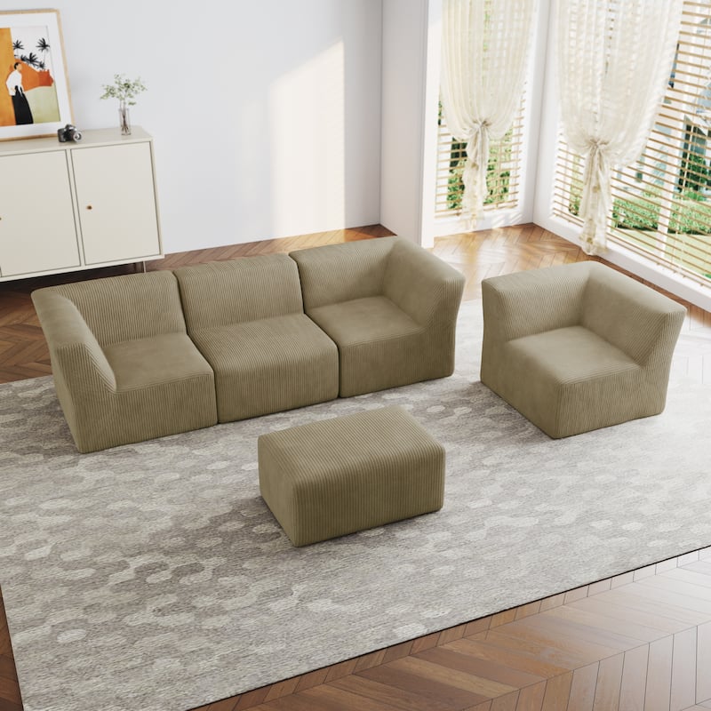 All-Foam 5-Piece Living Room Sectional Sofa Set With Ottoman