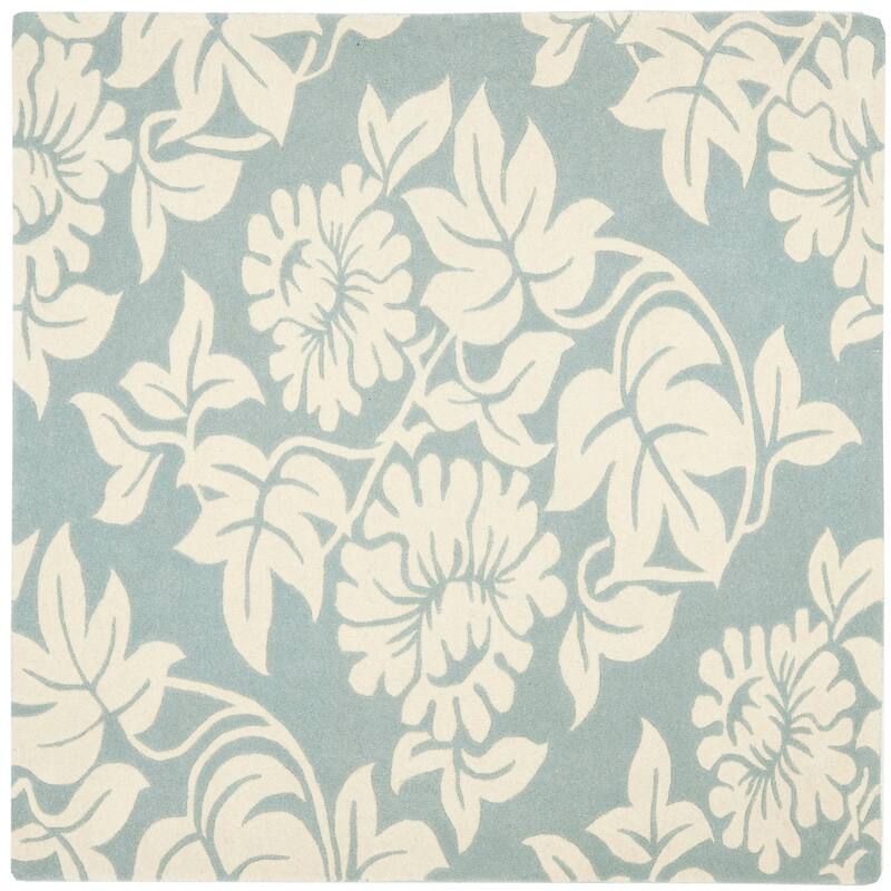 SAFAVIEH Handmade Soho Kassie Floral N.Z. Wool Rug - 6' Square - Blue/Ivory