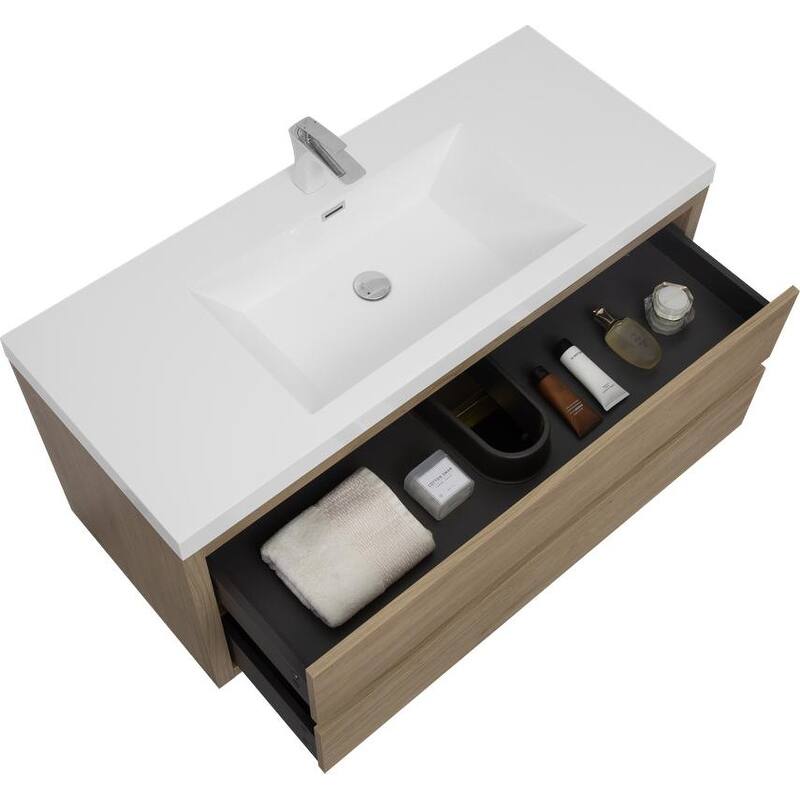 Abruzzo 48" Wall-Mount Bathroom Vanity with Stone Resin Top and Dual Soft-Close Drawers