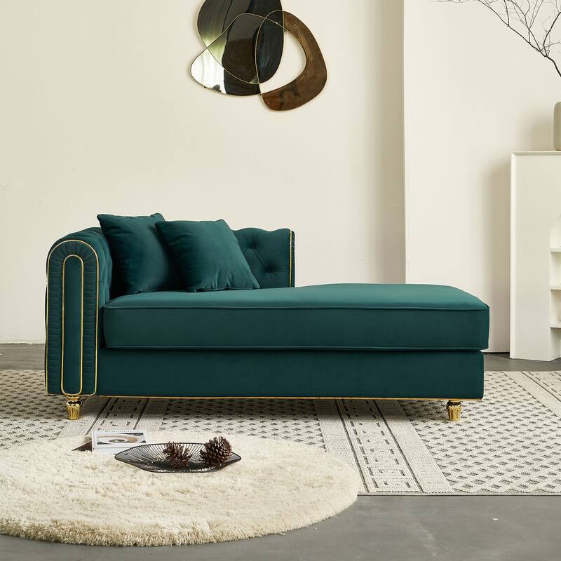66.9''Velvet Chaise Lounge,Luxury Modern Chaise Furniture,Tufted Back With 2pcs Toss Pillows