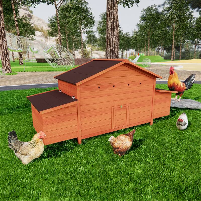 Large Wooden Chicken Coop Outdoor Hen House Poultry Cage with 2 Sides Nesting Boxes, 2 Free-range Doors Leakproof Tray