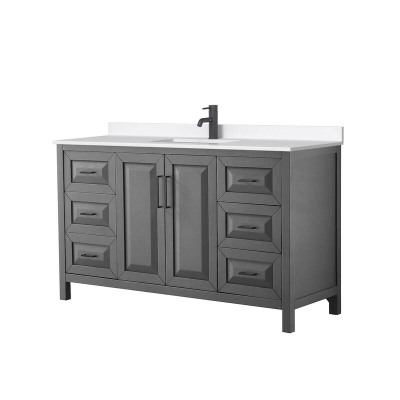 Wyndham Collection WCV252560S-QTZ-UNSMXX Daria 60" Free Standing - Dark Gray / White Quartz Top / Matte Black
