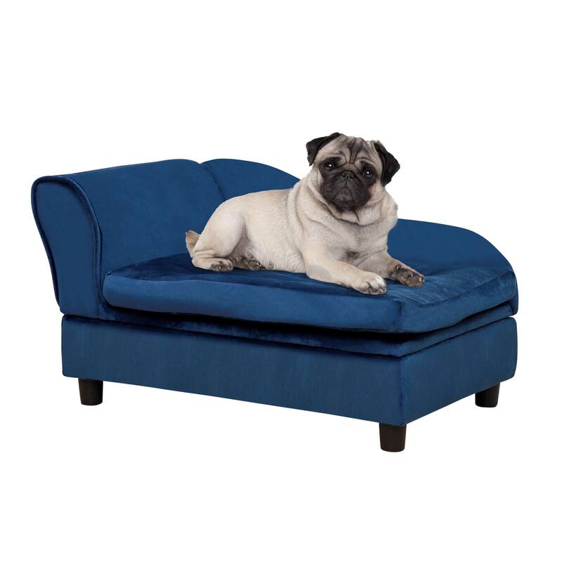 Luxury Fancy Dog Bed for Small Dogs with Hidden Storage,Soft 3" Foam,Dog Sofa Bed, Cushy Dog Bed, Modern Pet Furniture - Blue