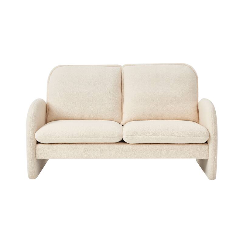 59" Lambswool Fabric Upholstered Loveseat Sofa with High Back & Toss Pillows 2 Seater Leisure Couch ,Tool-Free Assembly