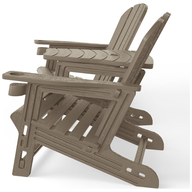 Polytrends Coastline Outdoor Poly Adirondack Chair Set with Connecting Tray & Cup Holder