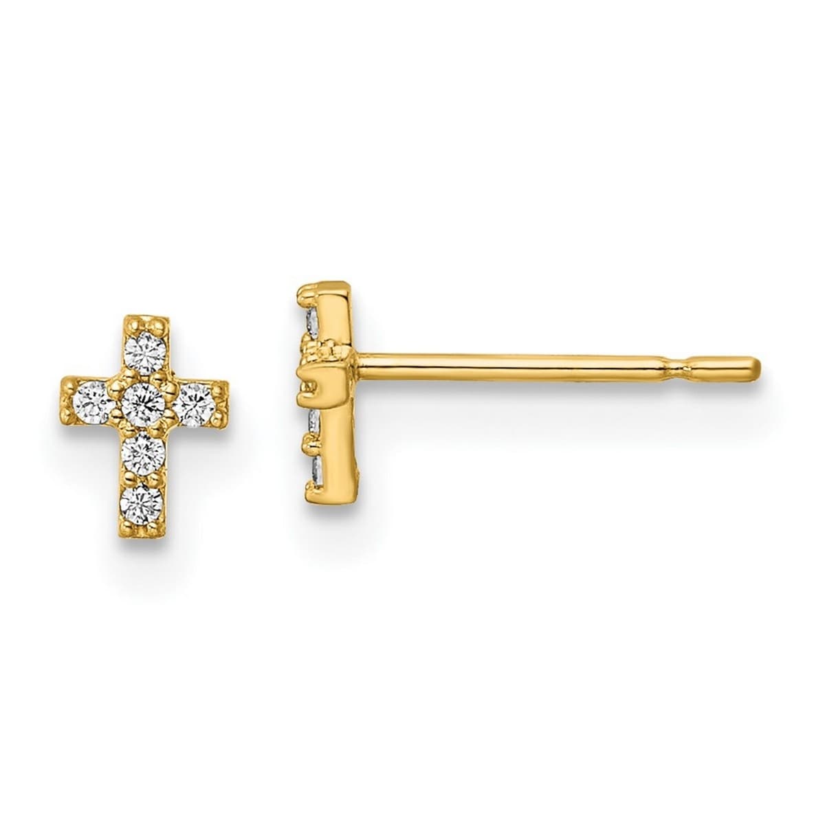 Curata 14k Gold Yellow Gold 5.22x4mm Children's CZ Cubic Zirconia Cross Post Earrings