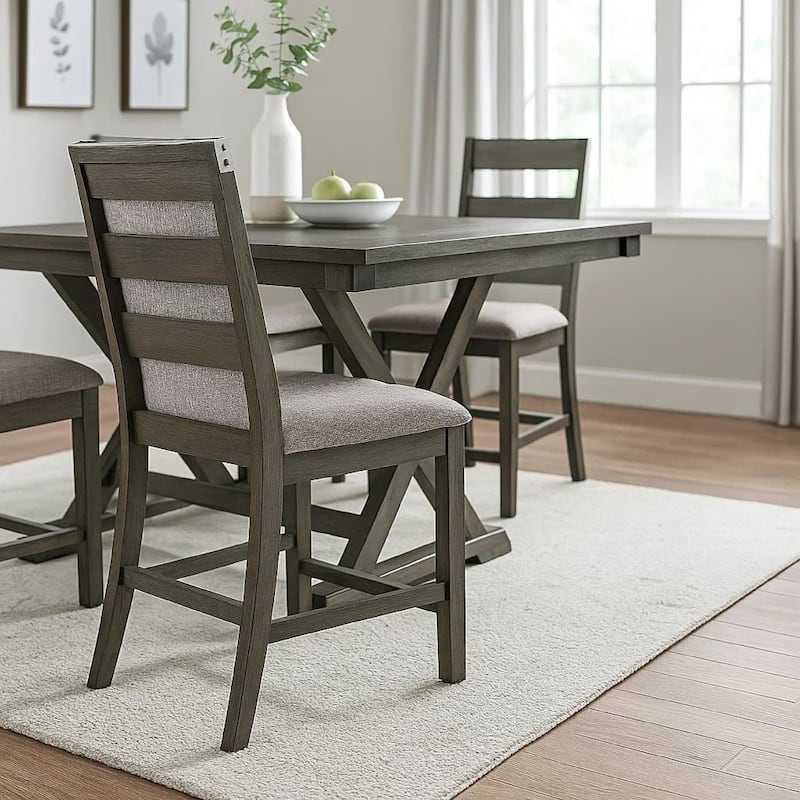 Wooden High Chairs with Upholstered Seat and Backrest, Set of 2, Gray