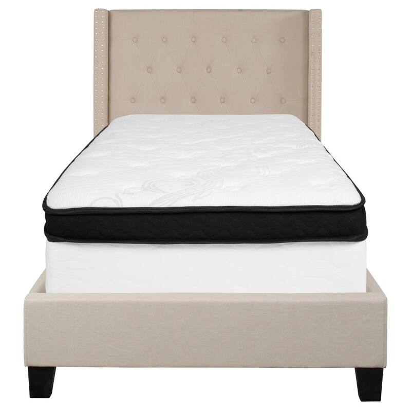 Tufted Upholstered Platform Bed w/ Memory Foam Pocket Spring Mattress