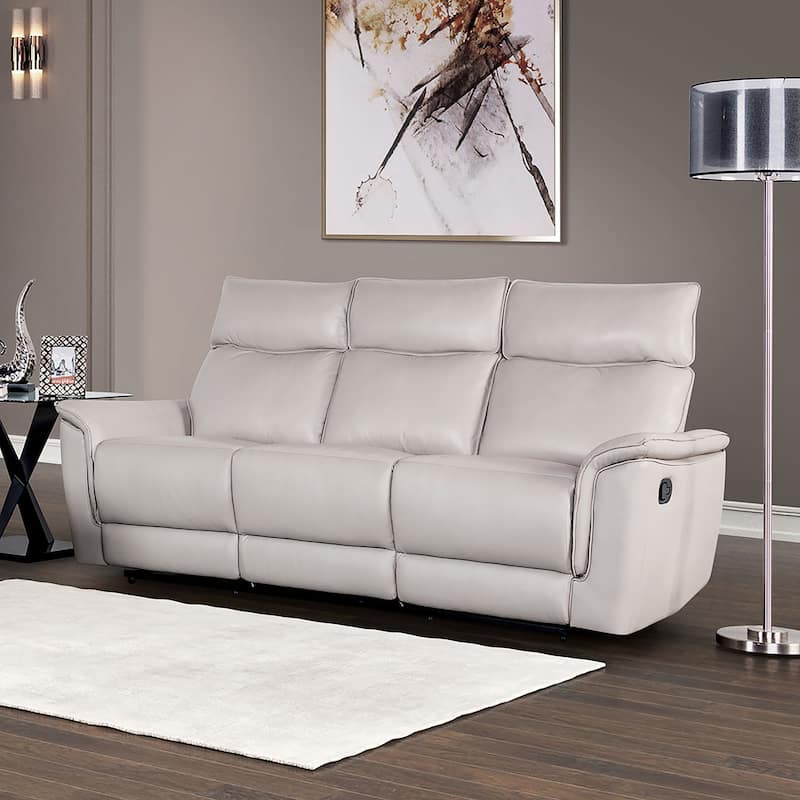 Furniture of America Marty Modern Leather Match Manual Reclining Sofa with Flared Padded Arms - Taupe