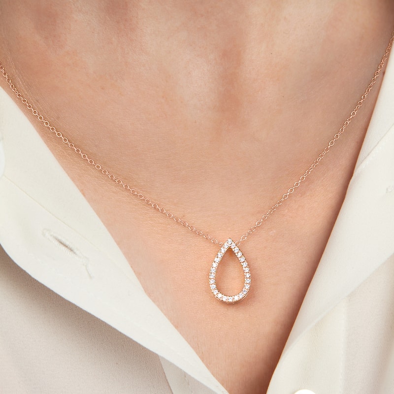 1/6ct - 1ct TDW 14K Gold Open Pear Diamond Pendant Necklace for Women