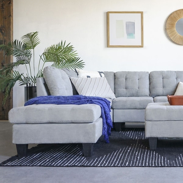 Tufted 3 piece Microfiber Sectional Sofa with Ottoman Bed Bath