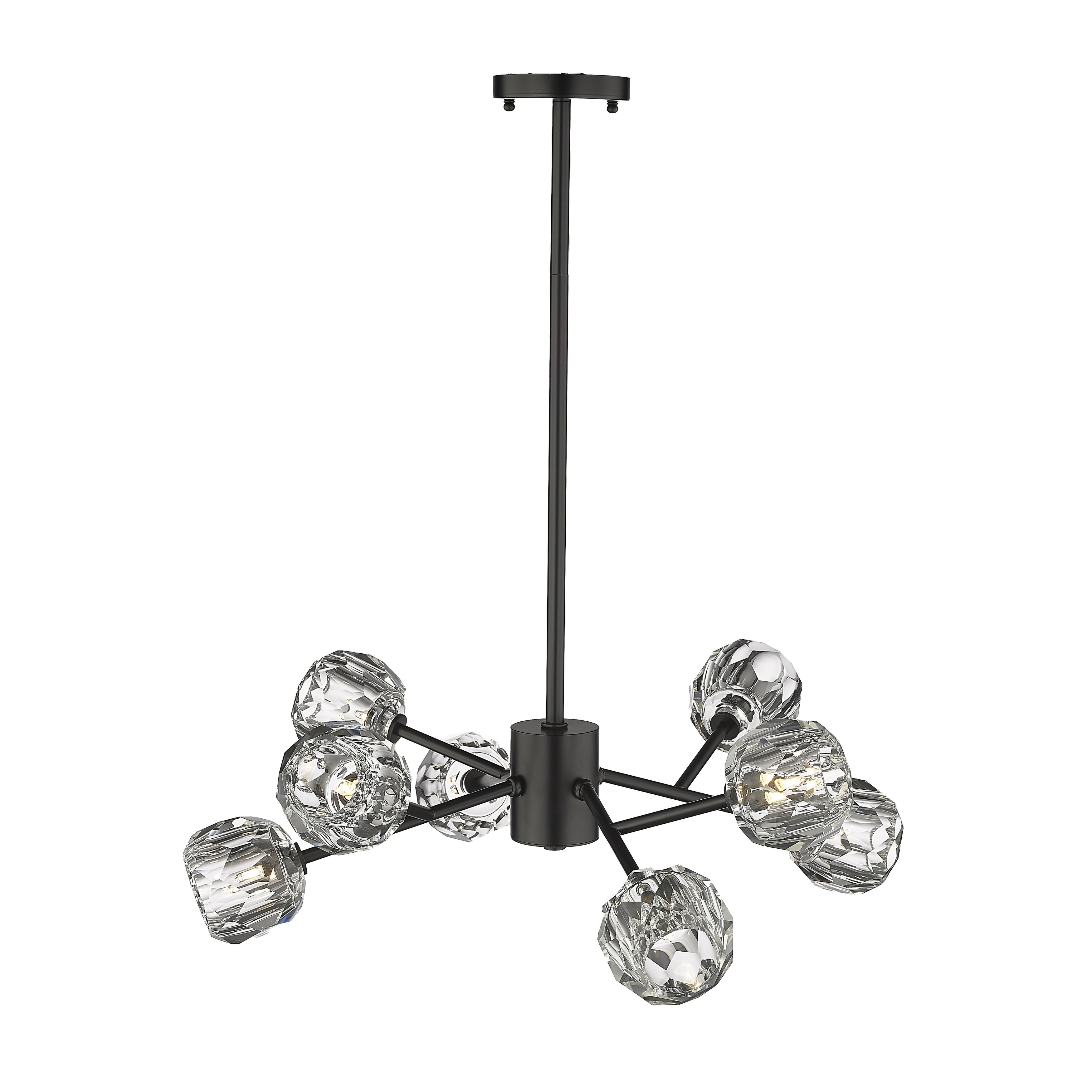 8-Light Black Chandelier With Clear Crystal Shades