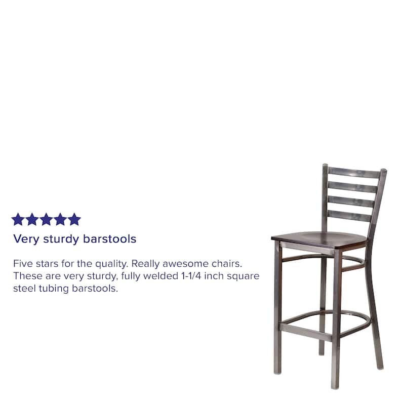 Clear Coated Ladder Back Metal Restaurant Barstool - 17"W x 18"D x 42.25"H