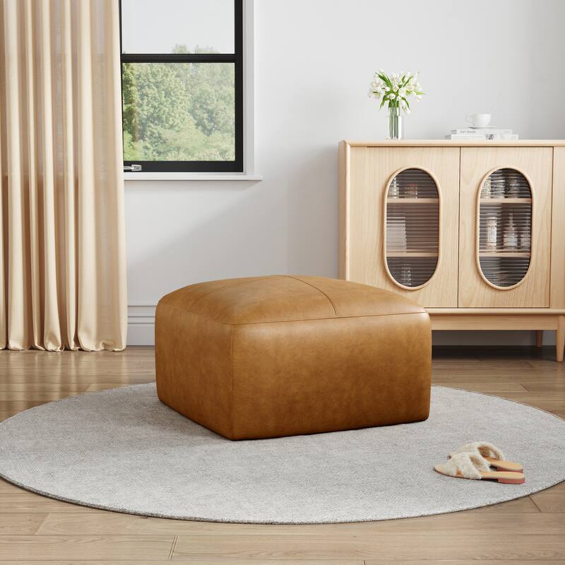 Upholstered Genuine Leather Ottoman for Living Room and Bedroom