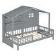preview thumbnail 5 of 13, Twin Size House Bed with Shelves, Gray Wood Platform Bed with Window & Sparkling Light Strip on The Roof, No Box Spring Needed