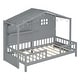 preview thumbnail 4 of 34, Twin Size House Bed with Shelves, Window, and Sparkling Light Strip on Roof, Space-Saving Design for Kids' Rooms, Grey