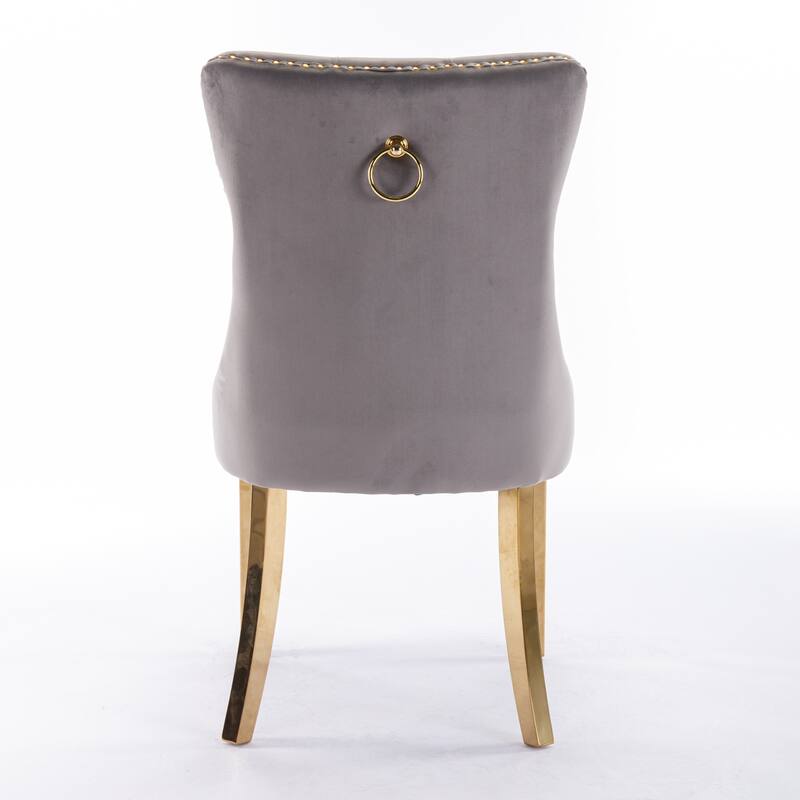 Set of 2 Contemporary High-End Tufted Upholstered Dining Chair with Nailhead & Stainless Steel Legs