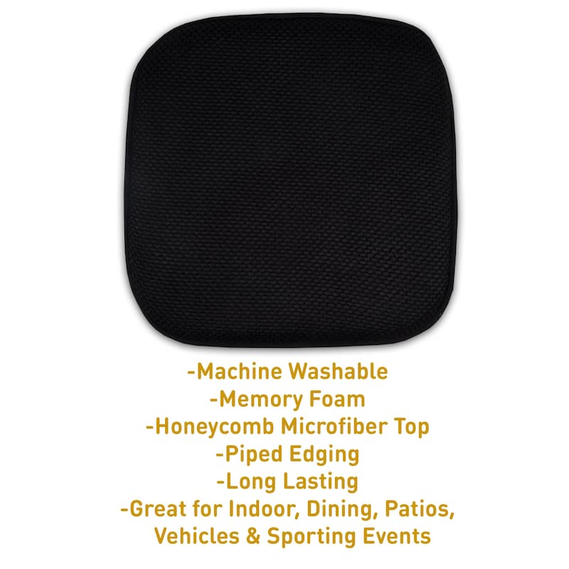 Black 16-inch Memory Foam Chair Pad/Seat Cushion with Non-Slip Backing (2 or 4 Pack)