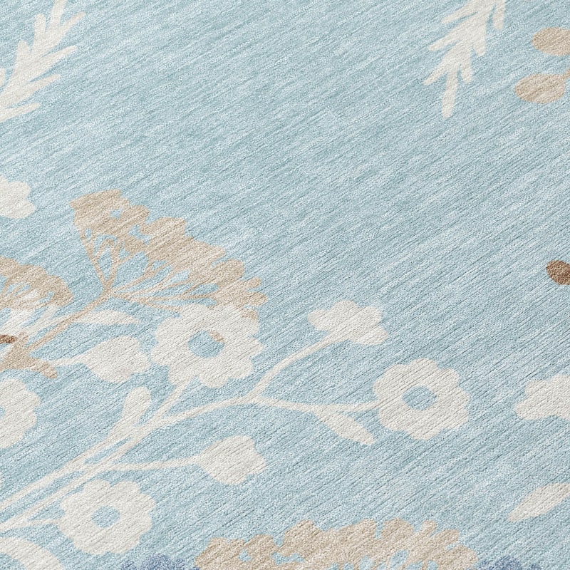 Machine Washable Indoor/ Outdoor Floral Border Chantille Rug