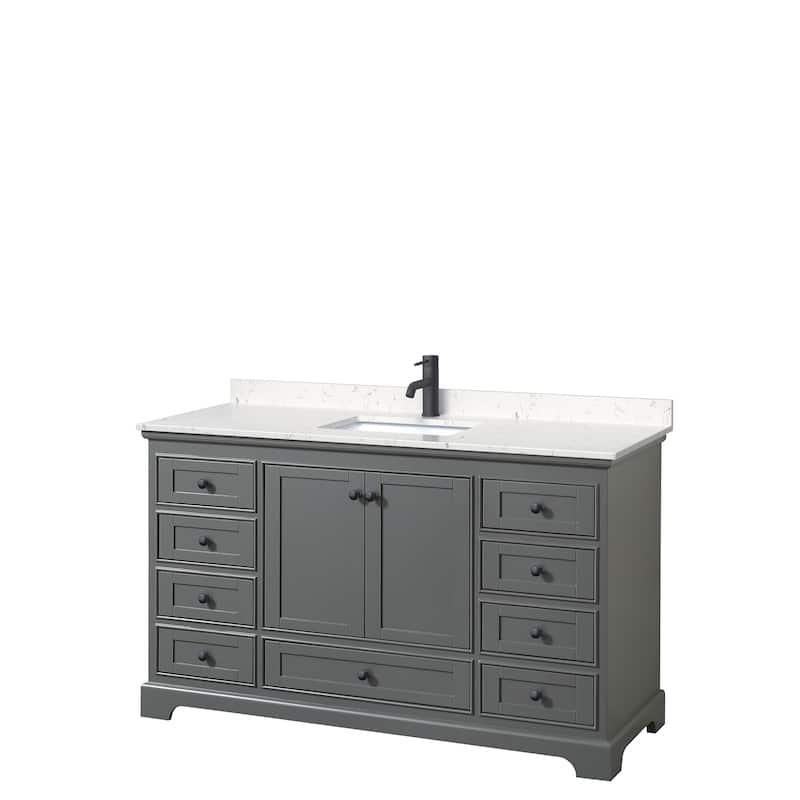 Deborah 60-inch Single Vanity, Cultured Marble Top - Dark Gray, Black Trim, Carrara Cultured Marble Top