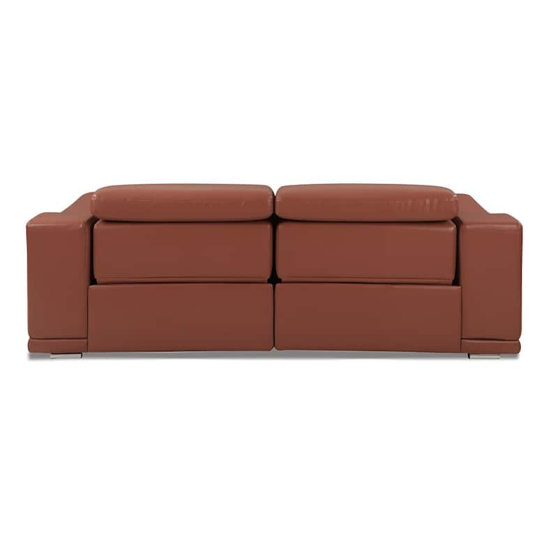 HomeRoots 86" Camel Italian Leather USB Reclining Sofa With Silver Legs