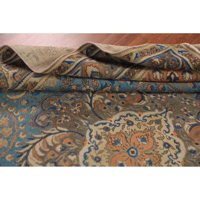 Traditional Blue Floral Tabriz Persian Rug Handmade Wool Carpet - 9'8"x 12'9"