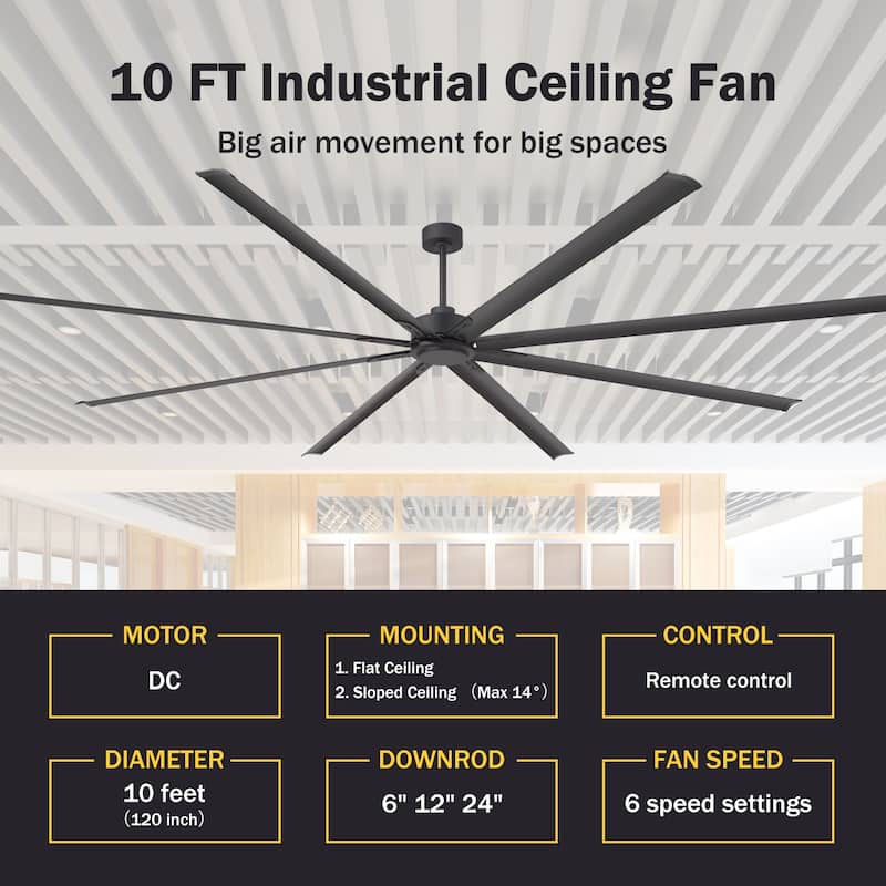 72"/84"/96"/120"/144" Extra Larger HVLS Commercial Ceiling Fan with Remote and Aluminum Blades