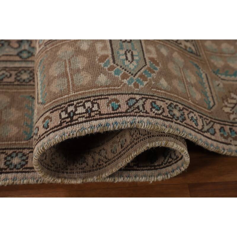 Geometric Peach Tabriz Persian Vintage Rug Hand-Knotted Wool Carpet - 6'4"x 9'5"