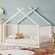 preview thumbnail 9 of 18, Montessori House-shape Bed Frame for Kids Toddler Floor Bed with Fence Headboard Footboard, Low Wooden Tent Bed Without Slats White - Twin