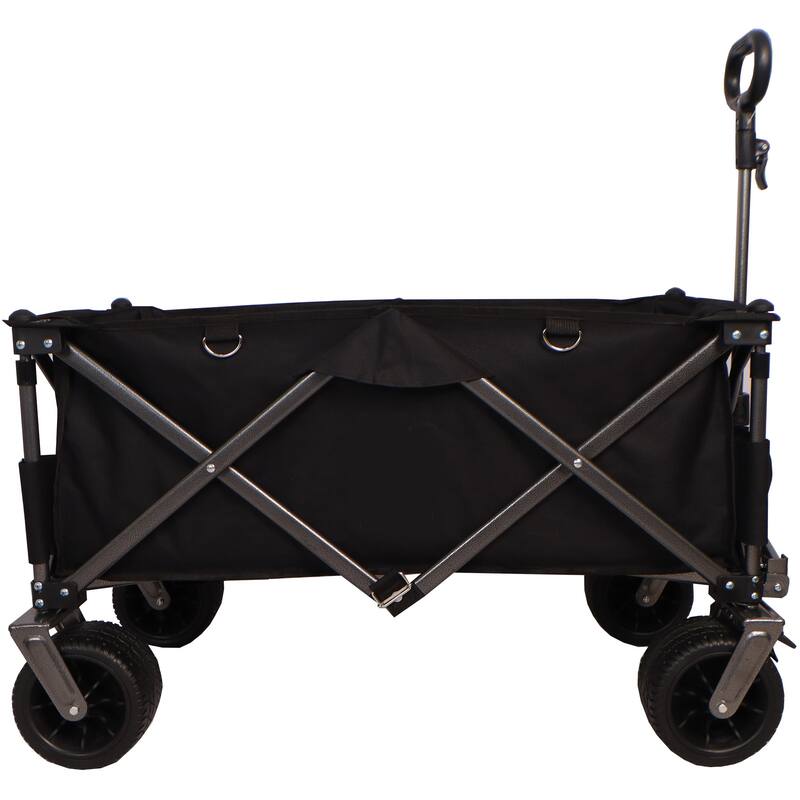 Heavy Duty Utility Folding Wagon Cart with Big Wheels, Adjustable Handle&Drink Holders
