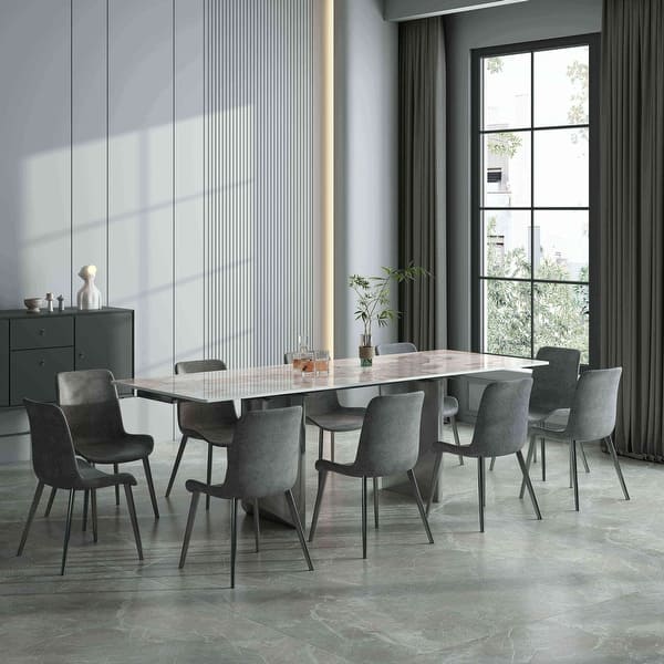 slide 2 of 8, 10-piece Extendable Sinstered Stone Double Pedestal Dining Set(1 table10chairs) Grey