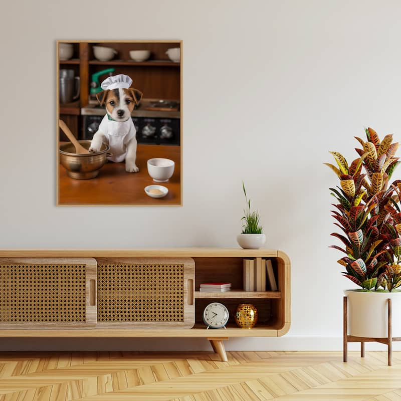 Jack Russell Puppy Chef by Andreas Magnusson Framed Canvas Wall Art