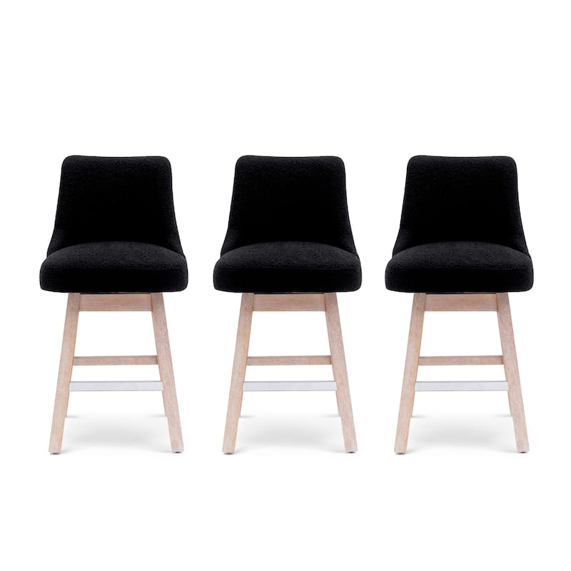 Boucle Polyester Upholstered Swivel Counter Stool - Foot Glides (Set of 3)
