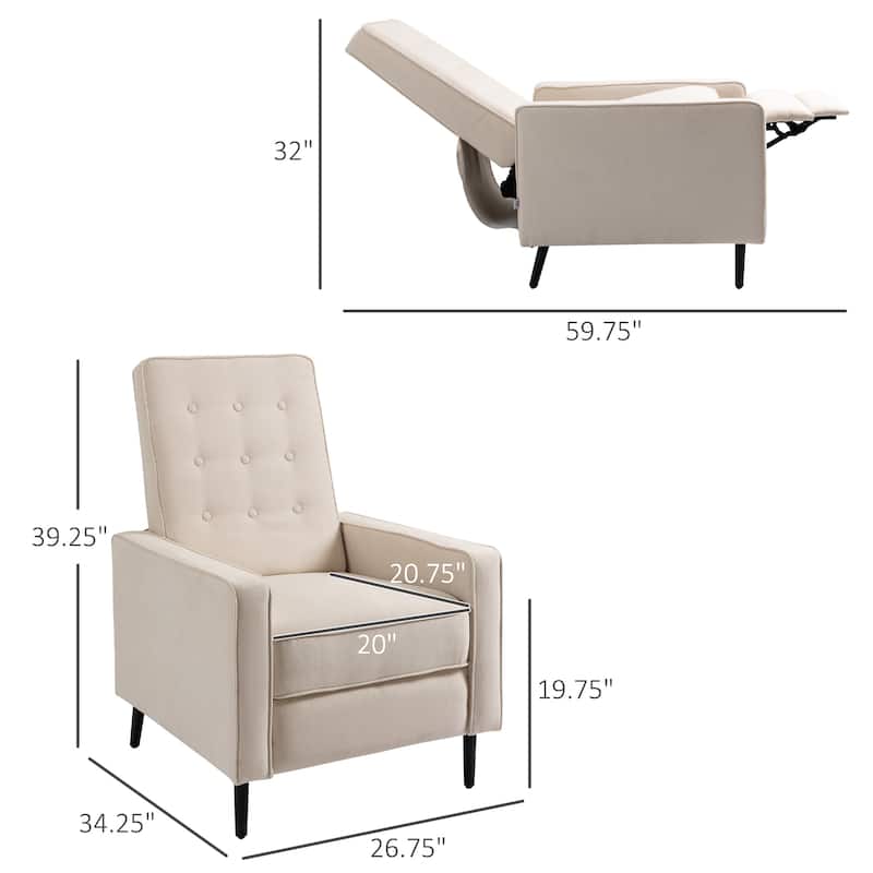 HOMCOM Manual Recliner, Fabric Tufted Club Chair, Home Theater Seating Reclining Sofa for Living Room