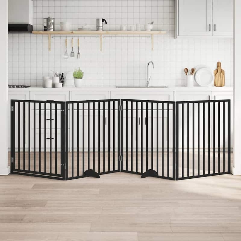 vidaXL Dog Gate Foldable Poplar Wood - Black(6)